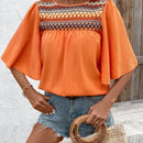 NEW  LUNE Blusa Retro de Cuello Redondo con Bordado y Encaje Ondulado con Estampado Aleatorio