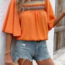 NEW  LUNE Blusa Retro de Cuello Redondo con Bordado y Encaje Ondulado con Estampado Aleatorio
