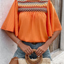 NEW  LUNE Blusa Retro de Cuello Redondo con Bordado y Encaje Ondulado con Estampado Aleatorio