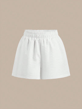 BASICS Shorts casuales tejidos solidos de cintura alta y pierna ancha para mujeres