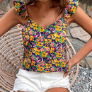 Frenchy Top de manga voladora con estampado floral para mujeres, estilo de vacaciones Bridgerton