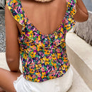 Frenchy Top de manga voladora con estampado floral para mujeres, estilo de vacaciones Bridgerton