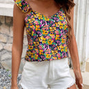 Frenchy Top de manga voladora con estampado floral para mujeres, estilo de vacaciones Bridgerton