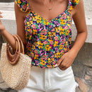 Frenchy Top de manga voladora con estampado floral para mujeres, estilo de vacaciones Bridgerton