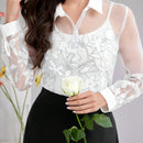Blusa elegante de manga larga transparente estampada con flores para el verano