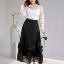 Blusa elegante de manga larga transparente estampada con flores para el verano