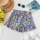 WYWH Pantalones cortos de ocio de vacaciones para mujer con estampado completo y dobladillo con volantes