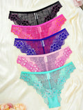NEW 5 piezas Sexy Transparente de cintura media, bragas de encaje para mujer, comodas, transpirables, que realzan los gluteos, bragas europeas y americanas