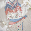 Conjunto de lenceria de 6 piezas con sujetador cruzado y tanga de la coleccion romantica
