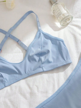 Conjunto de lenceria de 6 piezas con sujetador cruzado y tanga de la coleccion romantica