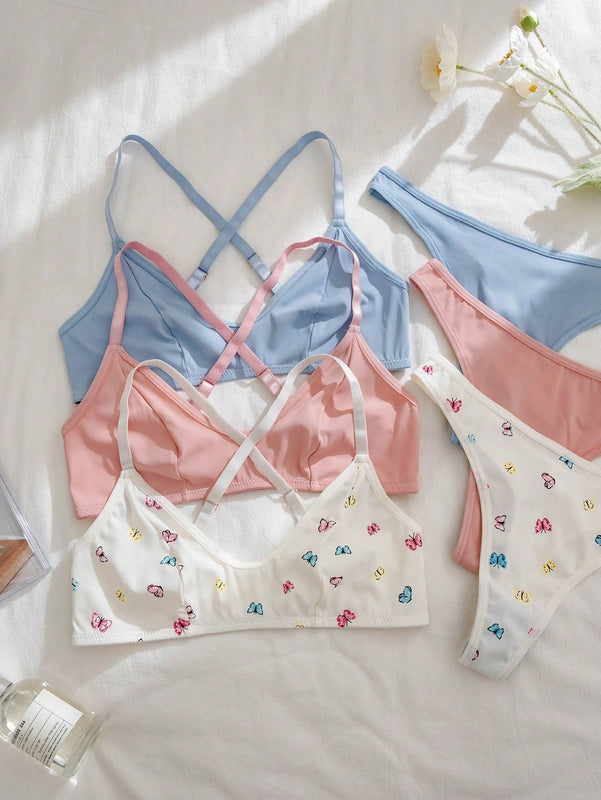 Conjunto de lenceria de 6 piezas con sujetador cruzado y tanga de la coleccion romantica