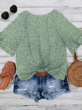 NEW  LUNE Camisa casual de mujer con cuello redondo y estampado en toda la prenda para verano