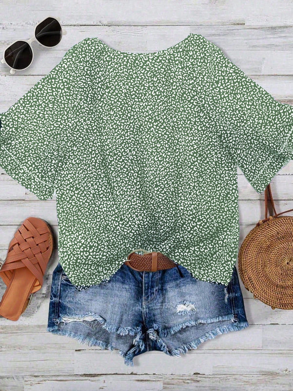 NEW  LUNE Camisa casual de mujer con cuello redondo y estampado en toda la prenda para verano