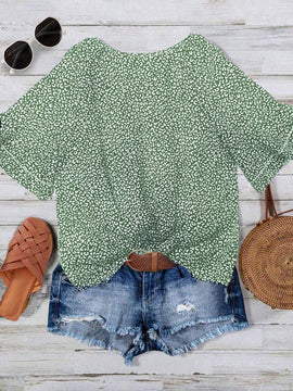 Camisa casual de mujer con cuello redondo y estampado en toda la prenda para verano