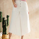 Forever 21 Jeans blancos de pierna ancha con flecos estilo vacaciones del oeste para mujeres, verano