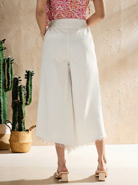 Forever 21 Jeans blancos de pierna ancha con flecos estilo vacaciones del oeste para mujeres, verano