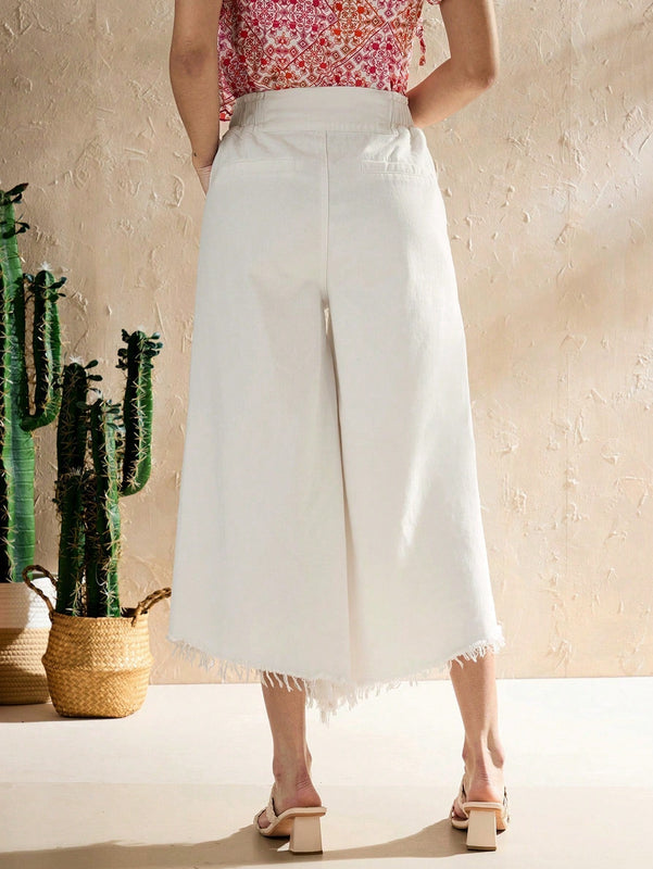 Forever 21 Jeans blancos de pierna ancha con flecos estilo vacaciones del oeste para mujeres, verano