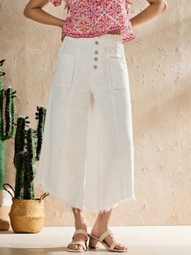 Forever 21 Jeans blancos de pierna ancha con flecos estilo vacaciones del oeste para mujeres, verano