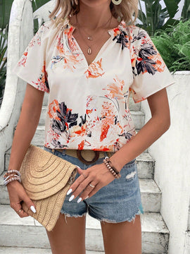 NEW EMERY ROSE Camisa de manga corta para mujer con estampado floral de moda