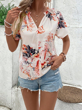 NEW EMERY ROSE Camisa de manga corta para mujer con estampado floral de moda