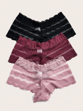 Conjunto de 3 Tangas femeninas de moda con encaje sexy