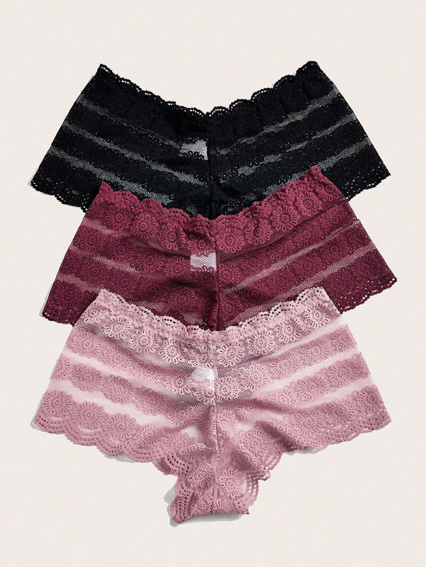 Conjunto de 3 Tangas femeninas de moda con encaje sexy