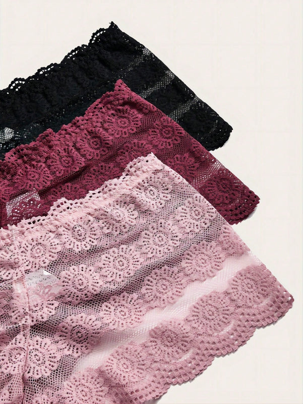 Conjunto de 3 Tangas femeninas de moda con encaje sexy