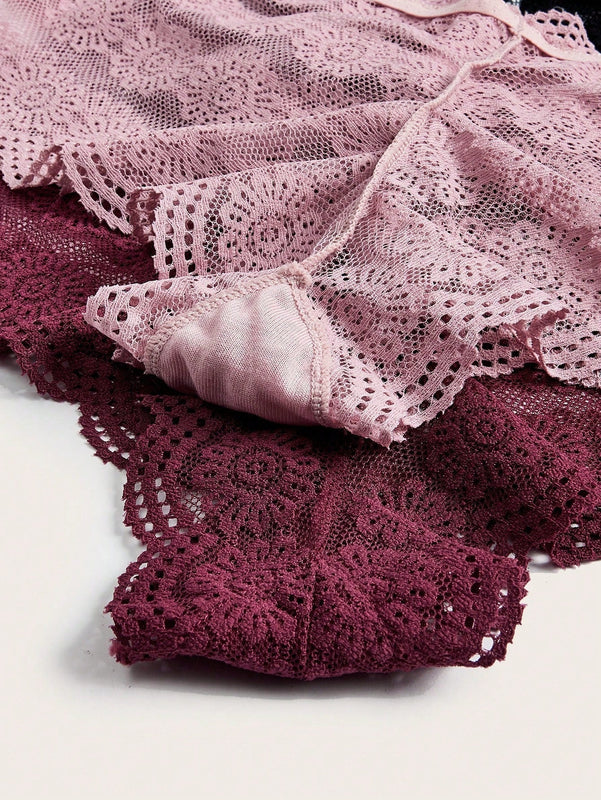 Conjunto de 3 Tangas femeninas de moda con encaje sexy