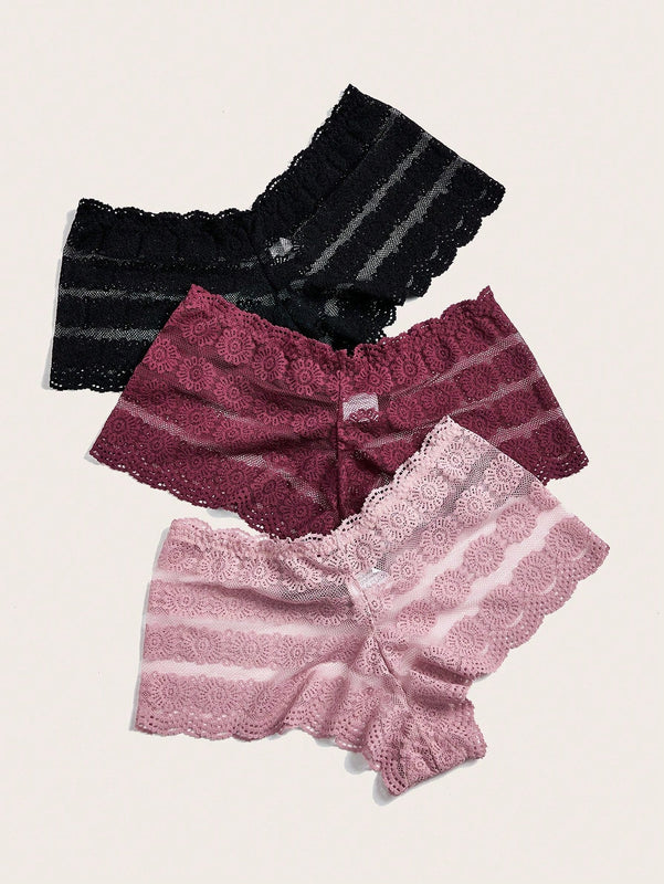 Conjunto de 3 Tangas femeninas de moda con encaje sexy