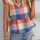 NEW  LUNE Camisa de cuadros para mujer con mangas cortas y estilo de ocio vacacional