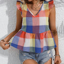 NEW  LUNE Camisa de cuadros para mujer con mangas cortas y estilo de ocio vacacional