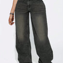 Jeans de pierna recta y pierna ancha con diseno vintage de hebilla americana