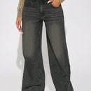 Jeans de pierna recta y pierna ancha con diseno vintage de hebilla americana