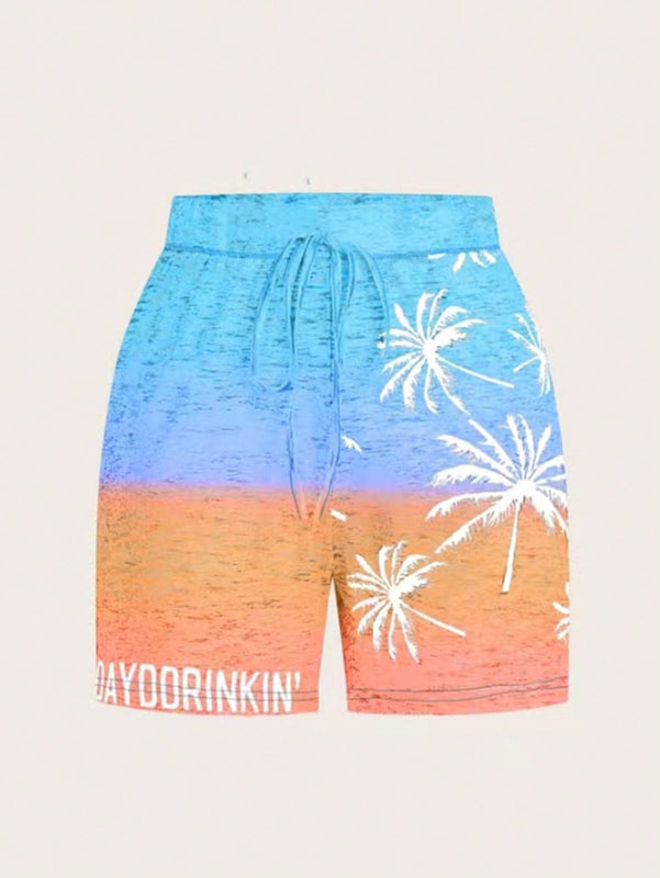Essnce Pantalones cortos degradados con impresion de arboles de coco y letras para vacaciones en la playa