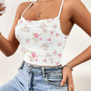 Top corto de verano para mujer, estampado de flores diminutas con fruncido y ajuste cenido con tirantes, lindo top de verano, Top blanco para mujer, camiseta sin mangas, top de cami para mujer para el verano
