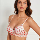 Ropa interior femenina con diseno estampado de fresa y adorno de lazo