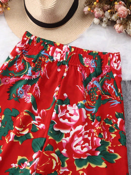LUNE Shorts casuales con estampado floral y cintura elastica para mujer para vacaciones