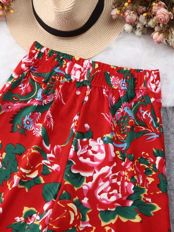 LUNE Shorts casuales con estampado floral y cintura elastica para mujer para vacaciones