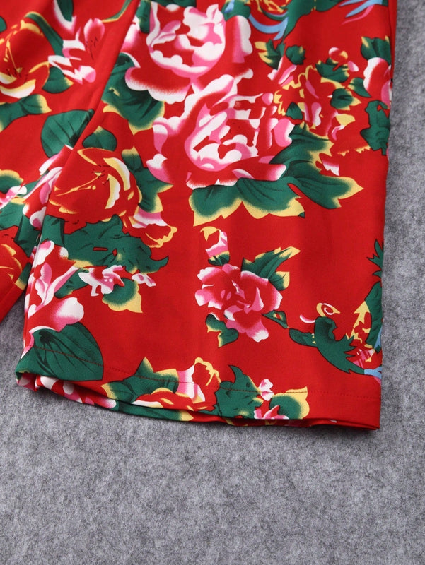 LUNE Shorts casuales con estampado floral y cintura elastica para mujer para vacaciones