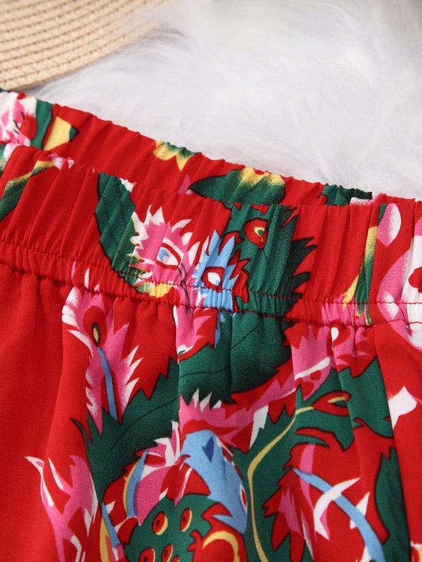 LUNE Shorts casuales con estampado floral y cintura elastica para mujer para vacaciones