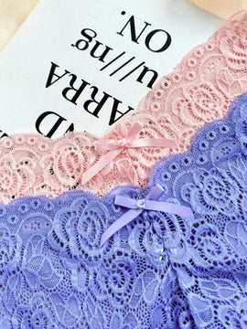 Braguitas romanticas de encaje para mujer, conjunto de 3 piezas con cintura alta