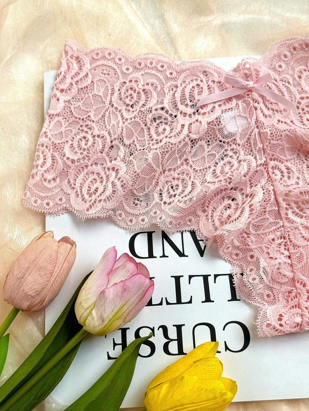 Braguitas romanticas de encaje para mujer, conjunto de 3 piezas con cintura alta