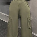 Slayr pantalones casuales de trabajo de estilo ancho con bolsillos y estampado floral gris para mujeres-c