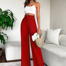 2 piezas pantalon para mujer de cintura alta y pierna ancha en unicolor marron y negro, casual y minimalista con un sentido de la caida