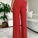 2 piezas pantalon para mujer de cintura alta y pierna ancha en unicolor marron y negro, casual y minimalista con un sentido de la caida