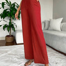 2 piezas pantalon para mujer de cintura alta y pierna ancha en unicolor marron y negro, casual y minimalista con un sentido de la caida