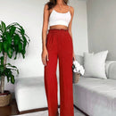 2 piezas pantalon para mujer de cintura alta y pierna ancha en unicolor marron y negro, casual y minimalista con un sentido de la caida