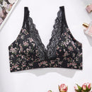 Bralette inalambrico para damas con encaje, patchwork y estampado floral