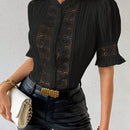 Prive Camisa de manga burbuja con parche de encaje y unicolor para verano