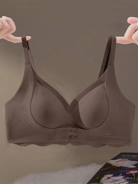 1 pieza sujetador inalambrico sin costuras con cierre delantero para mujeres con busto pequeno, con soporte de elevacion y de hueso lateral
